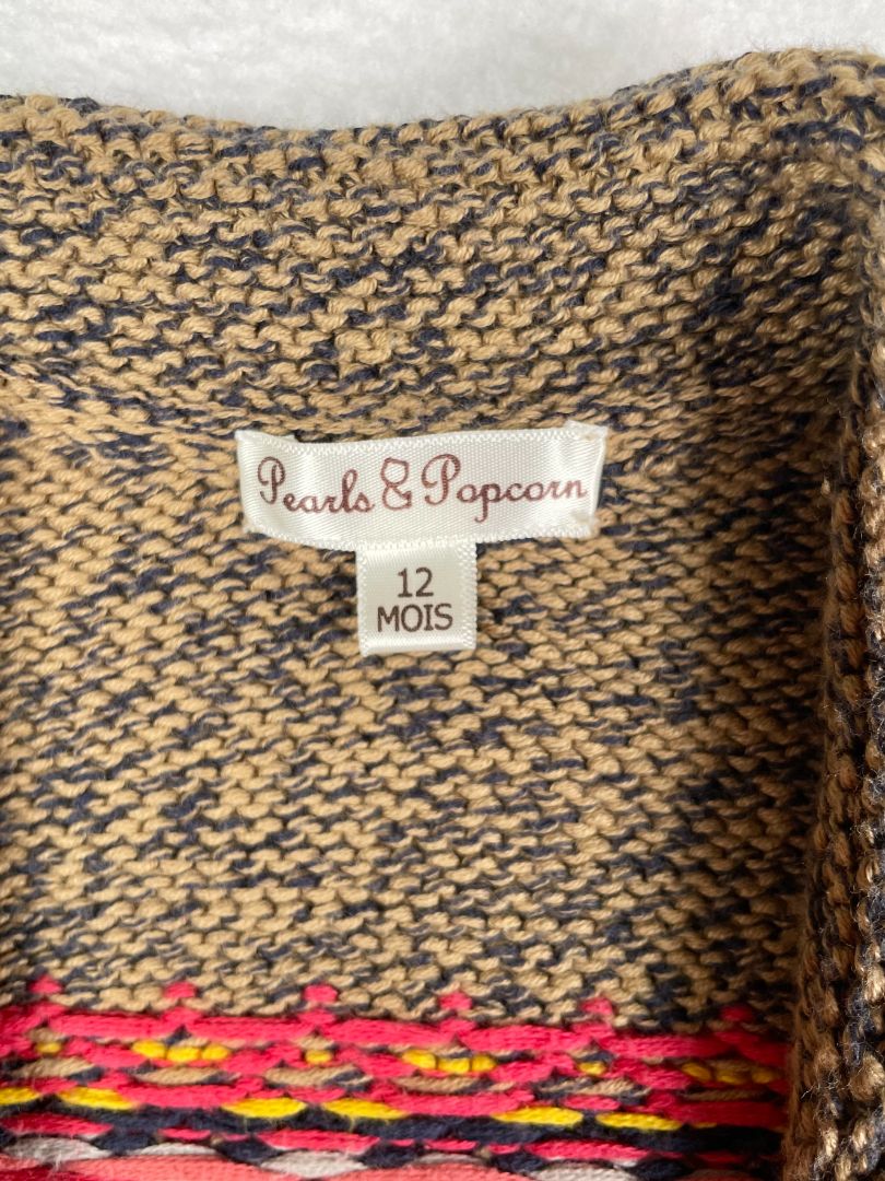 12 mo, Pearls & Popcorn, Brown, Knit shawl cardigan