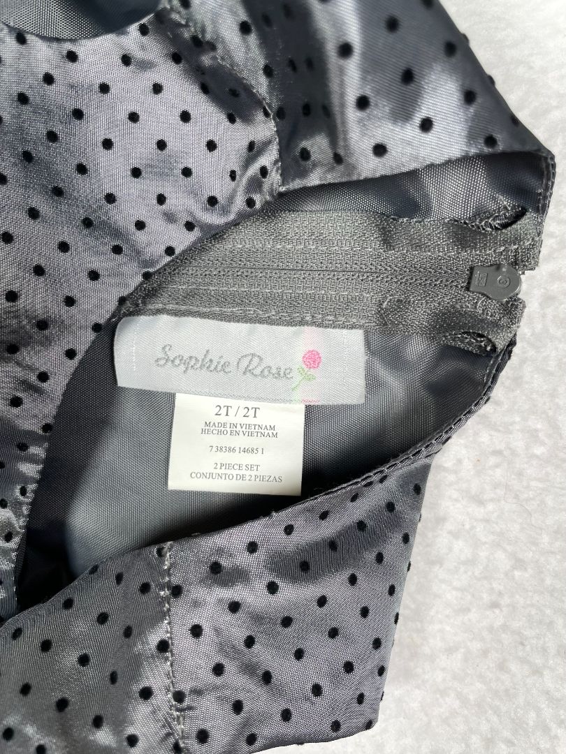 2/2T, Sophie Rose, Silver, Black polka dot sleeveless dress, velvet waist, fixed rhinestone buckle, tie