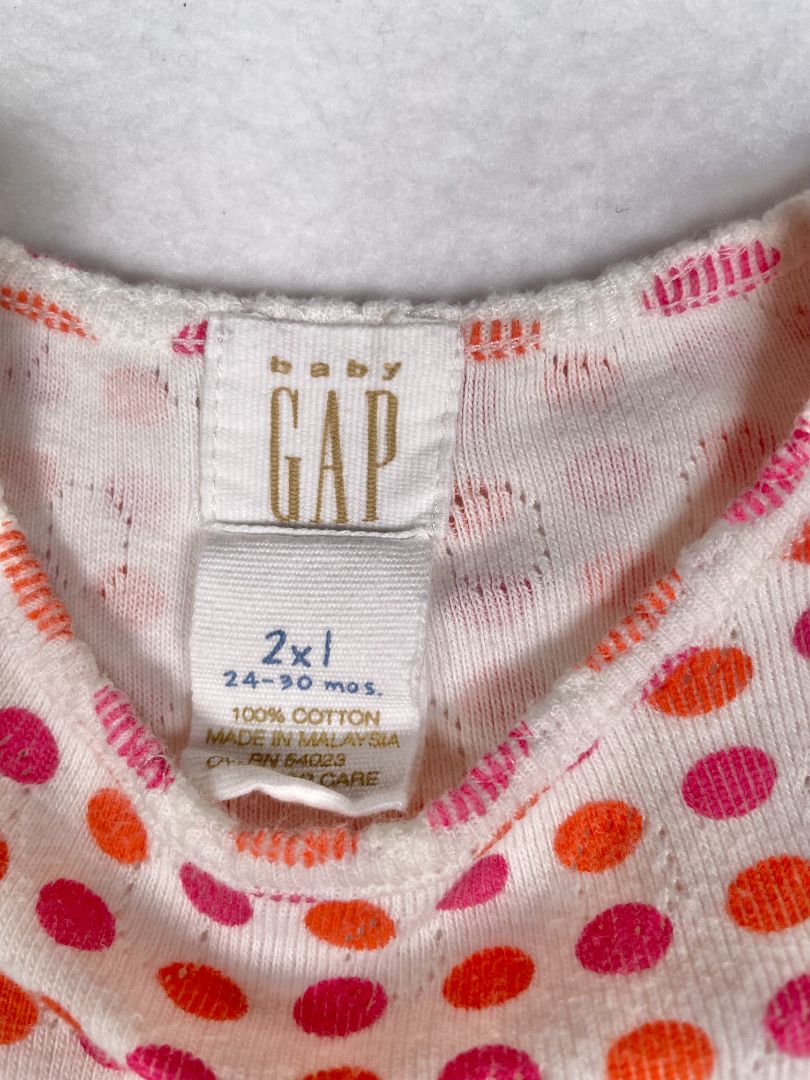 2-3 babyGap, White, Pink/orange polka dot short-sleeve A-line dress, light knit