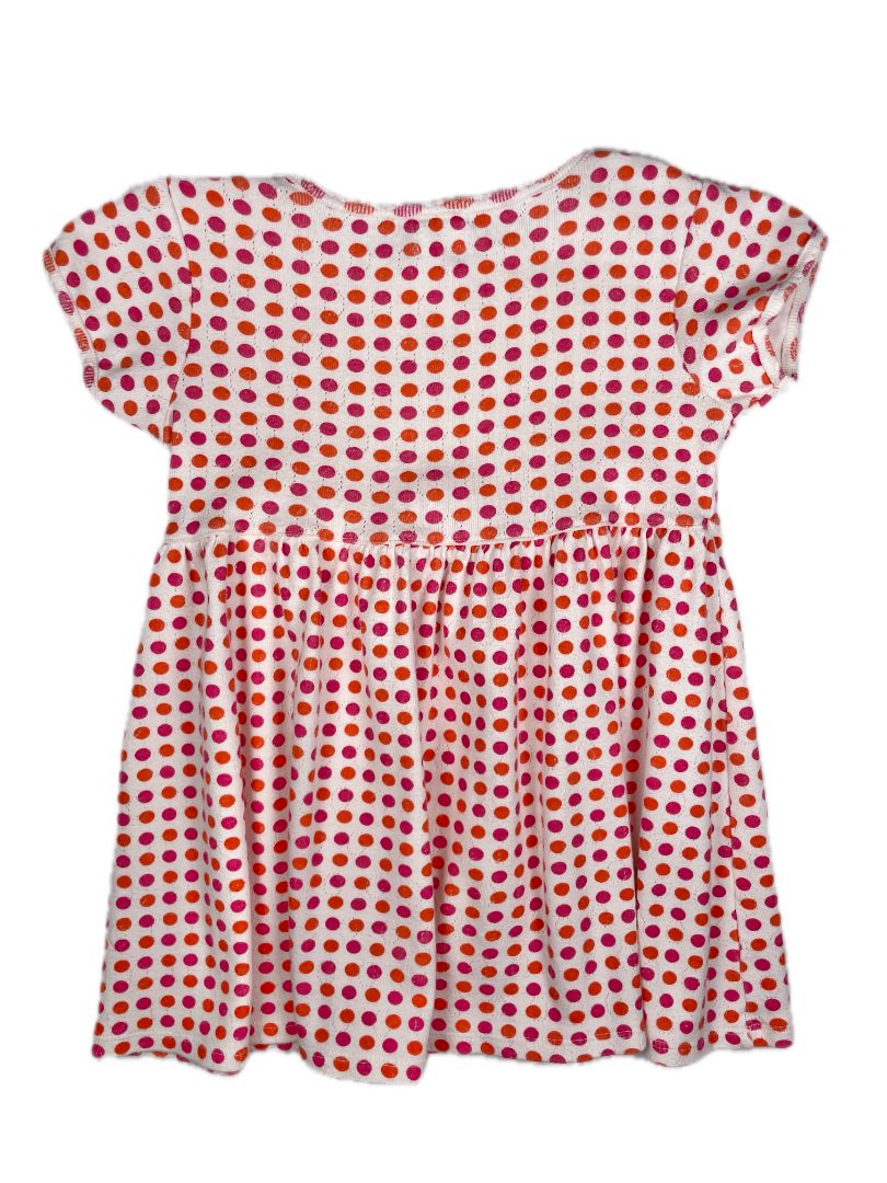 2-3 babyGap, White, Pink/orange polka dot short-sleeve A-line dress, light knit