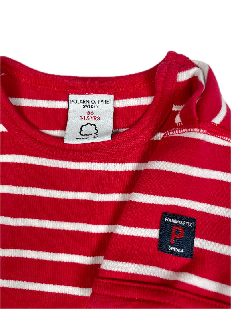 12-18 mo Polarn O. Pyret, Red, Short-sleeve striped t-shirt, red/white