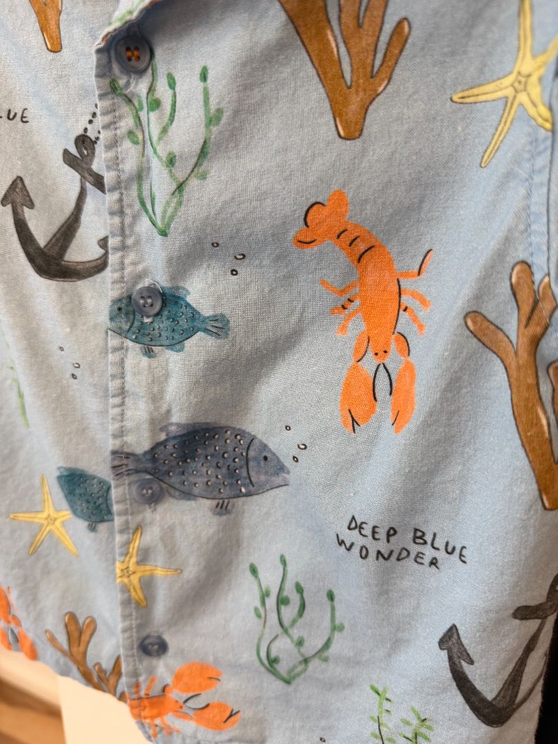 18 mo, Zara, Blue, "Deep blue wonder" undersea print short-sleeve button-down shirt