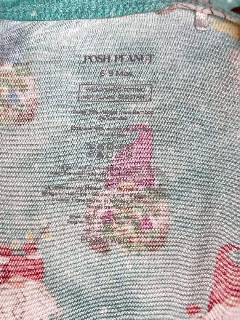 6-9 mo, Posh Peanut, Blue, Christmas gnome print footed zip-up sleeper