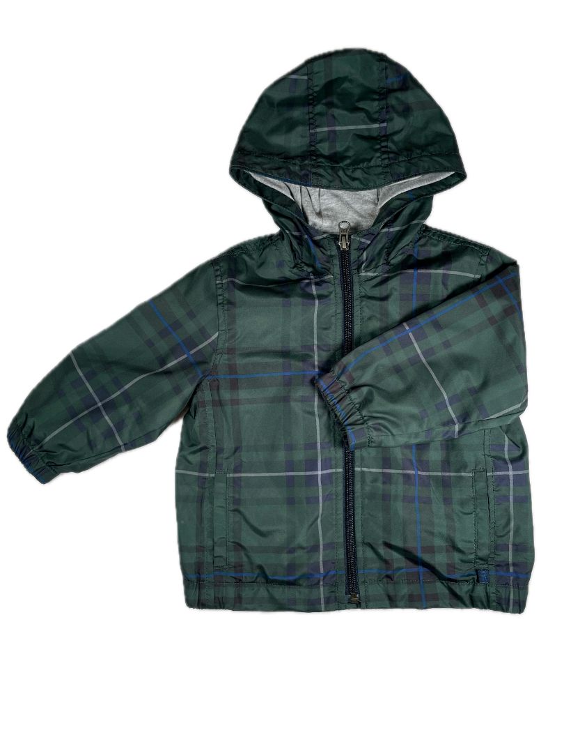18-24 mo babyGap, Green, Plaid jersey-lined windbreaker, hooded, green/navy/blue