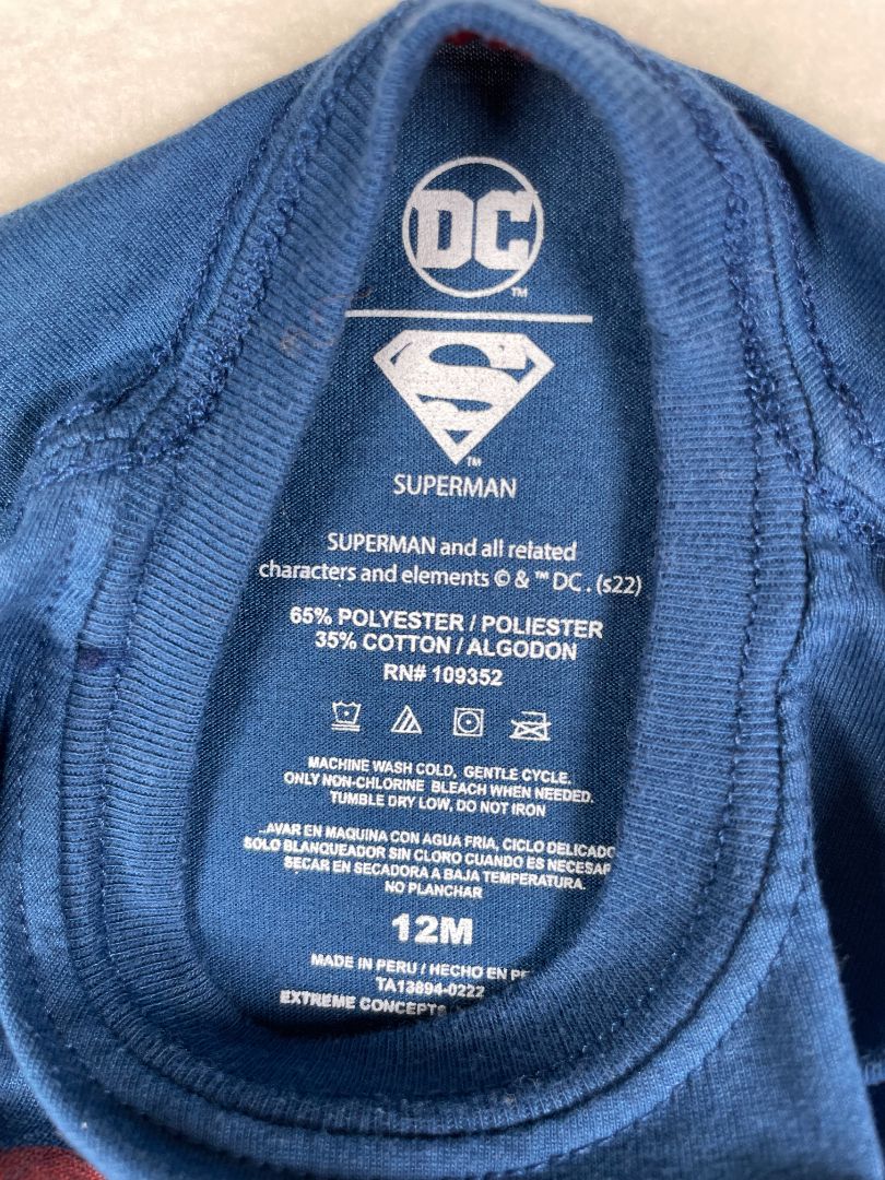 12 mo, DC Comics, Blue, Superman vintage shield t-shirt