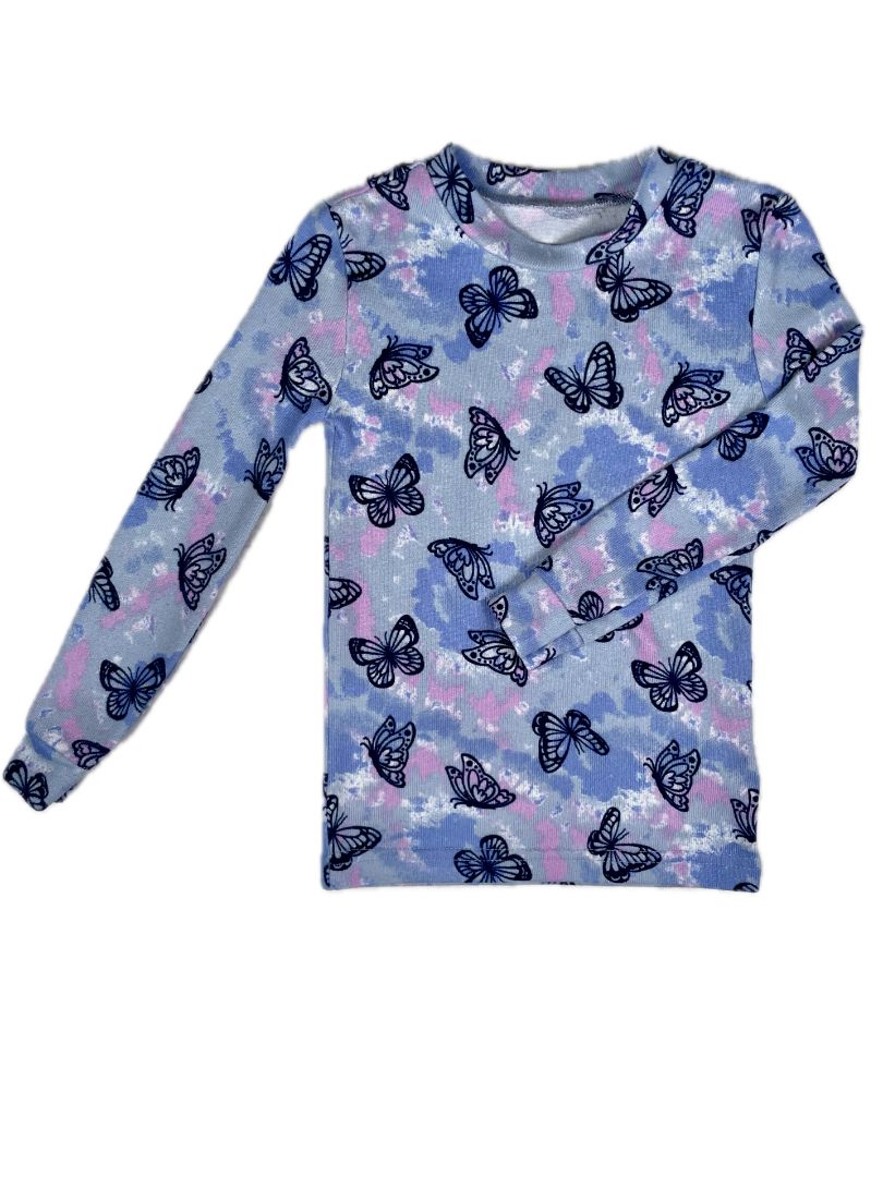 3/3T Cuddl Duds, Blue, Butterfly print long-sleeve shirt + pants pajama SET