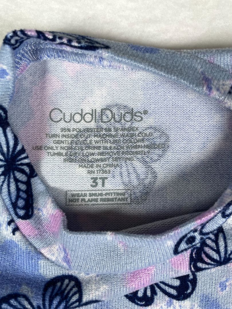 3/3T Cuddl Duds, Blue, Butterfly print long-sleeve shirt + pants pajama SET