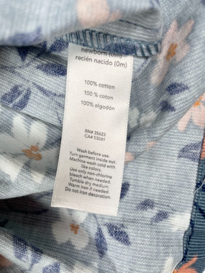 Newborn, Carter's, Blue, Long-sleeve corduroy floral dress w/ ruffle shoulders + diaper cover SET