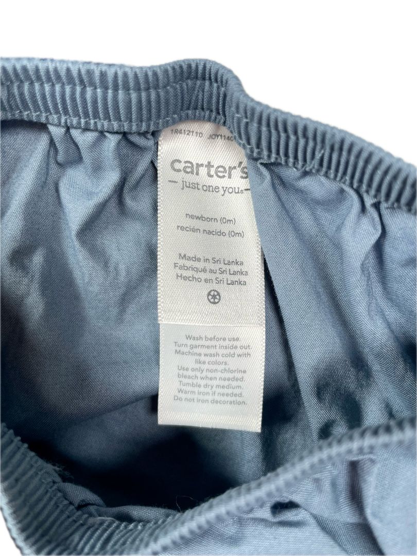 Newborn, Carter's, Blue, Long-sleeve corduroy floral dress w/ ruffle shoulders + diaper cover SET