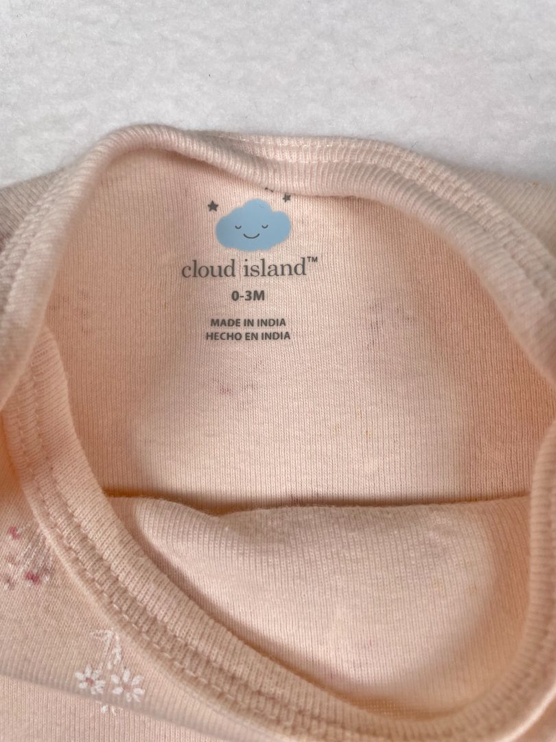 0-3 mo, Cloud Island, Pink, Floral print long-sleeve bodysuit