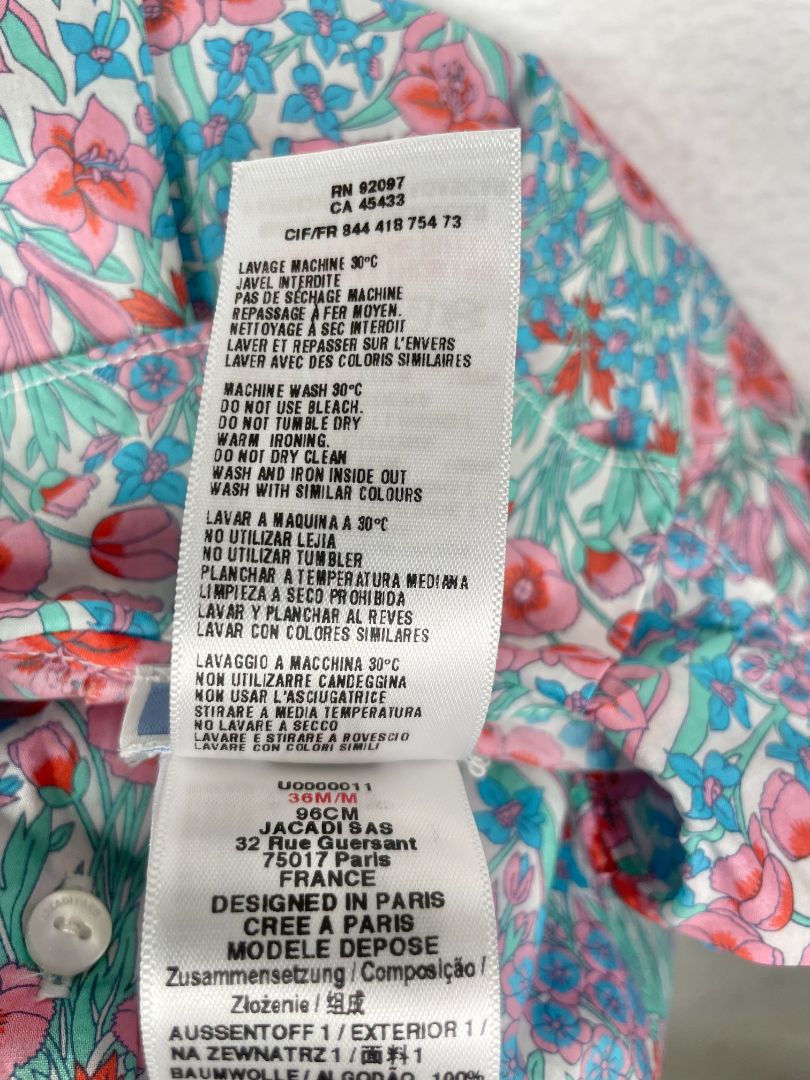 36 mo, Jacadi, Multi-color, Sleeveless, spring floral cotton blouse, button-up/collared, blue/pink/green