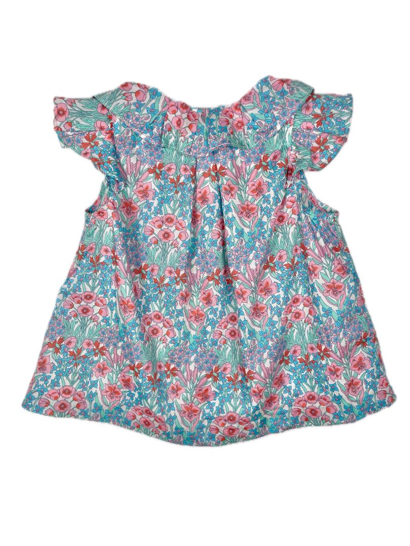 36 mo, Jacadi, Multi-color, Sleeveless, spring floral cotton blouse, button-up/collared, blue/pink/green