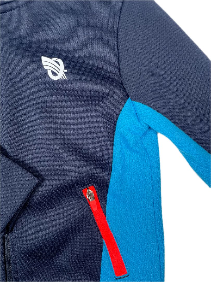 2/2T, OshKosh B'Gosh, Blue, Zip-up activewear hoodie, two-tone blue w/ neon red zips