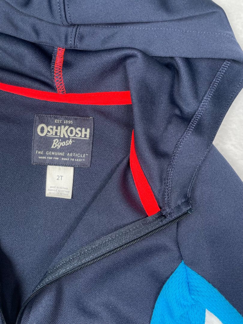 2/2T, OshKosh B'Gosh, Blue, Zip-up activewear hoodie, two-tone blue w/ neon red zips