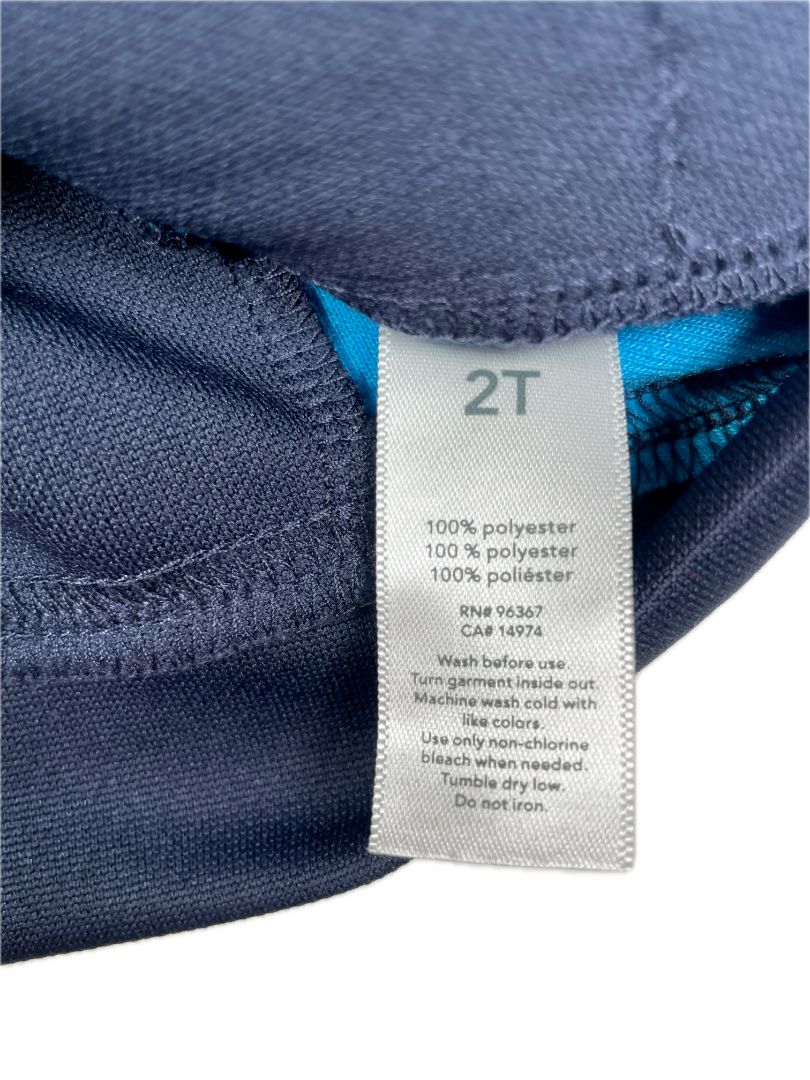 2/2T, OshKosh B'Gosh, Blue, Zip-up activewear hoodie, two-tone blue w/ neon red zips