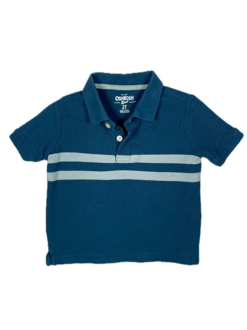 2/2T, OshKosh B'Gosh, Blue, Short-sleeve polo shirt w/ two horizontal stripes