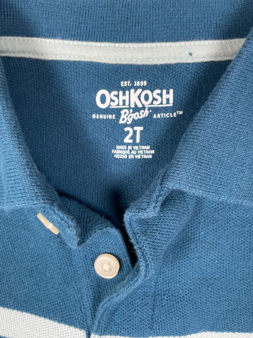 2/2T, OshKosh B'Gosh, Blue, Short-sleeve polo shirt w/ two horizontal stripes