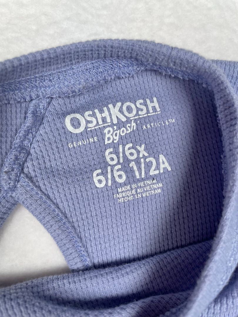 6/6X, OshKosh B'Gosh, Purple, Long-sleeve waffle-knit shirt, keyhole back