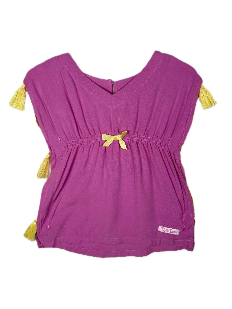 0-12 mo, Ruffle Butts, Purple, Kaftan dress w/ yellow tassels
