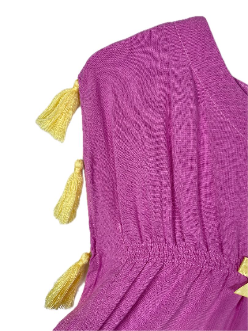 0-12 mo, Ruffle Butts, Purple, Kaftan dress w/ yellow tassels