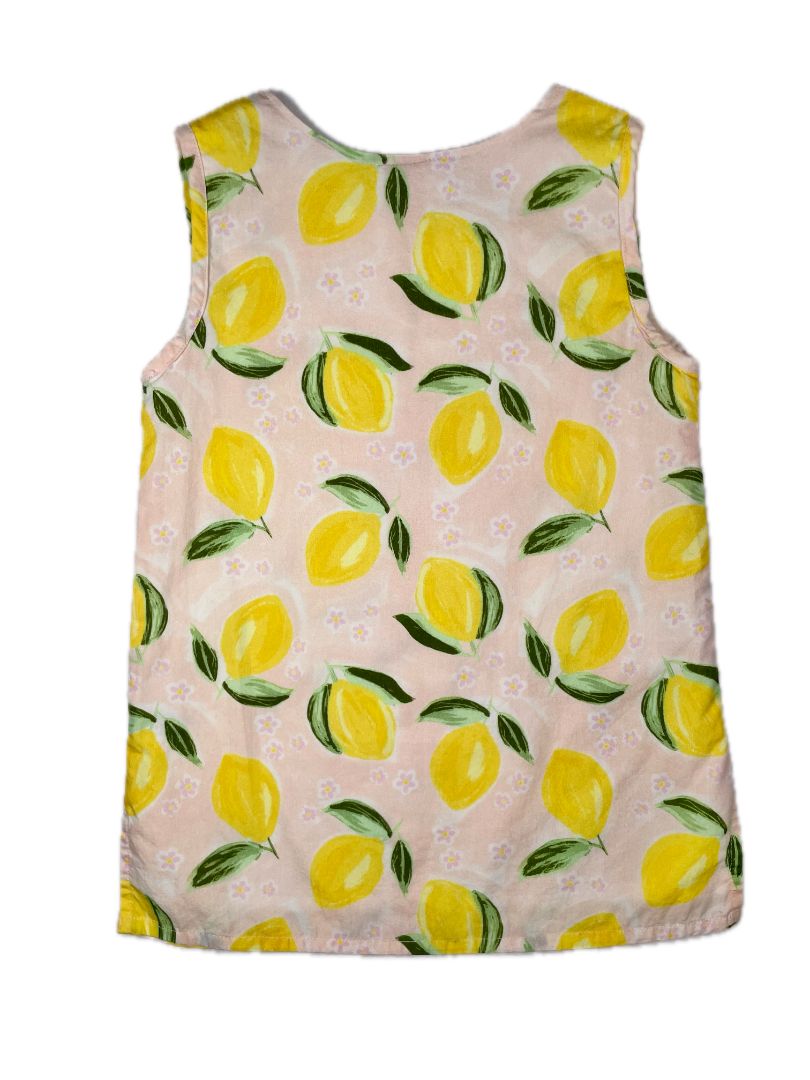 3/3T, Petit Peony, Pink, Sleeveless lemon & floral print dress, pink tassels, lined