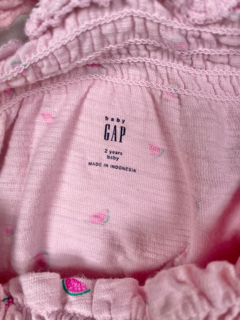 2/2T, babyGap, Pink, Watermelon print tank top, smocked chest w/ elastic ruffle straps