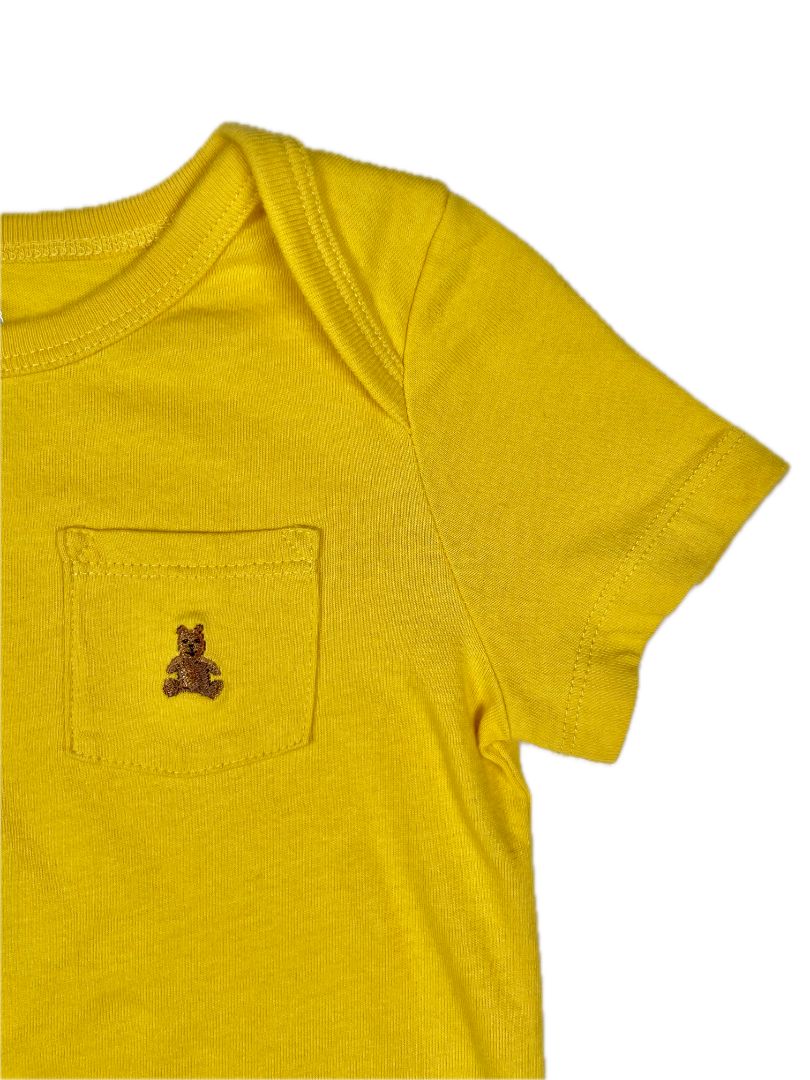 18-24 mo, babyGap, Yellow, Short-sleeve bodysuit w/ pocket & embroidered brown bear