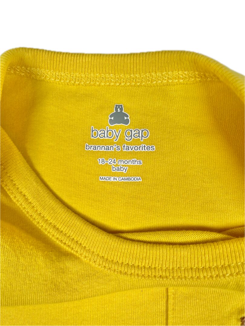 18-24 mo, babyGap, Yellow, Short-sleeve bodysuit w/ pocket & embroidered brown bear