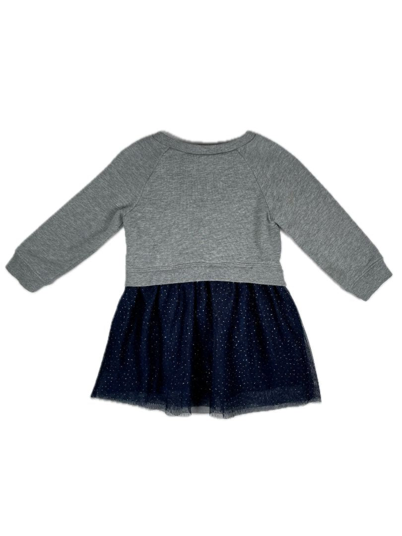 18-24 mo, babyGap, Grey, Sweatshirt-top Mickey & Minnie dress w/ navy & silver polka-dot tulle skirt