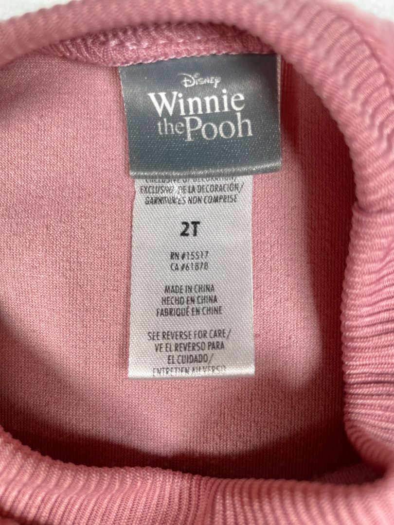 2/2T, Disney, Pink, Winnie the Pooh ribbed velour pullover sweatshirt, ruffles at shoulders