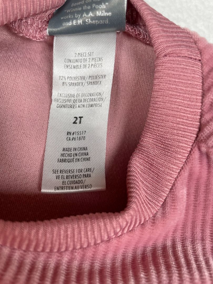 2/2T, Disney, Pink, Winnie the Pooh ribbed velour pullover sweatshirt, ruffles at shoulders