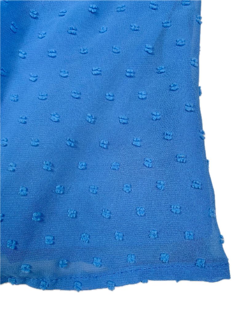 9-12 mo, Koala Kids, Blue, Sleeveless swiss dot dress, ruffles at shoulders