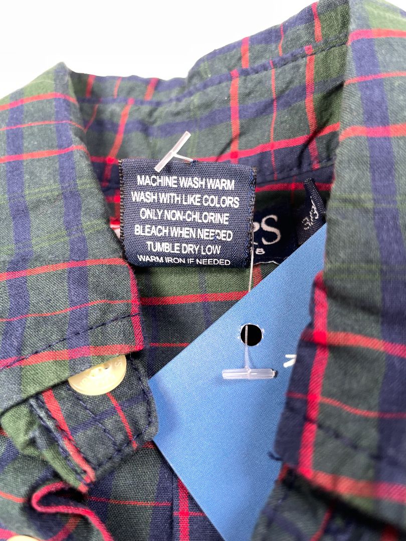 3/3T, Chaps, Blue, Green/red plaid button-up shirt