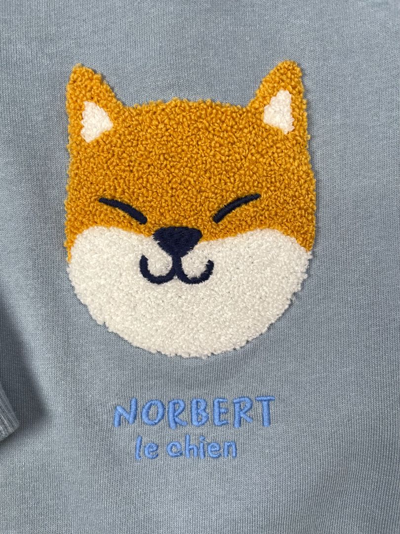 24 mo, Bout'Chou, Blue, Bouclé Shiba Inu sweatshirt