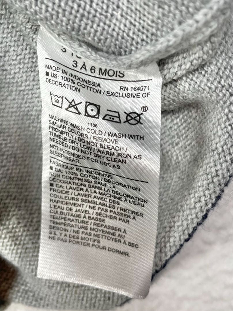 3-6 mo, Janie and Jack, Grey, NEW w/ tags - Striped top french bulldog sweater