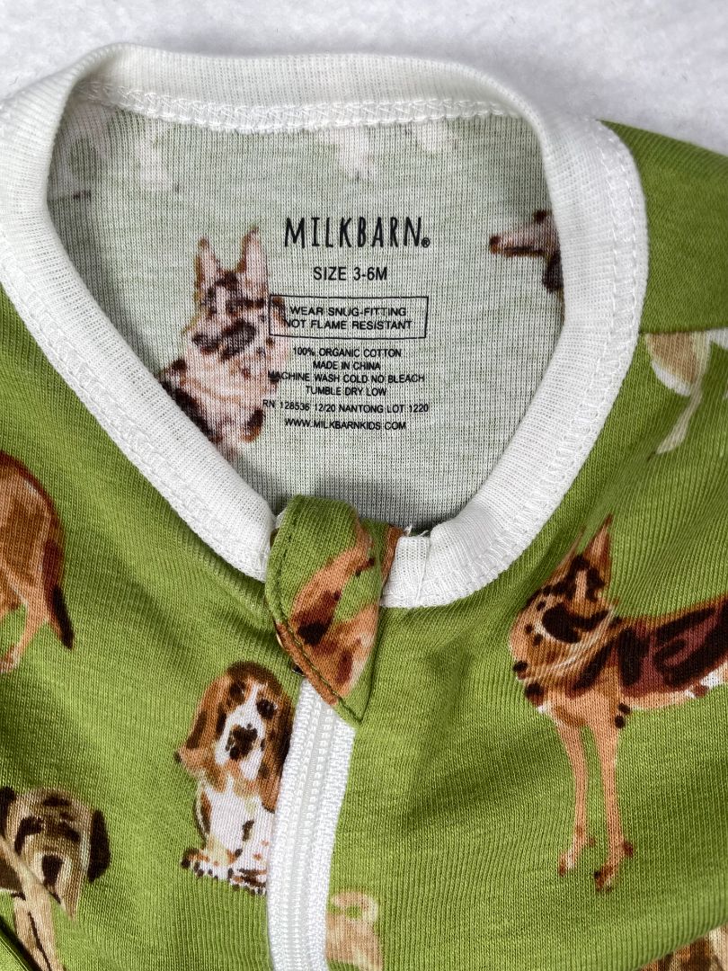 3-6 mo, Milkbarn, Green, NEW w/ tags - Dog zip-up sleeper
