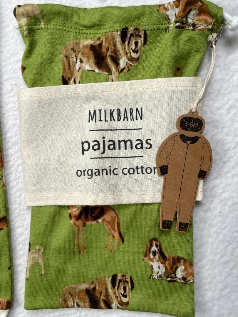 3-6 mo, Milkbarn, Green, NEW w/ tags - Dog zip-up sleeper