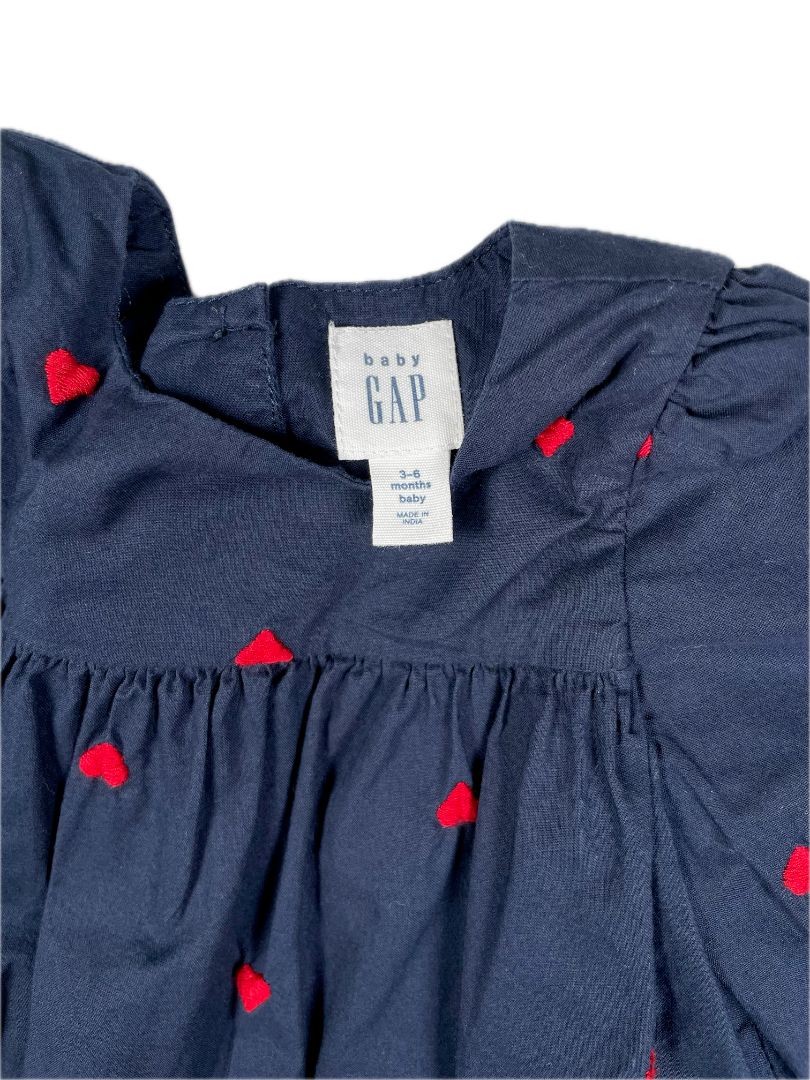 3-6 mo, babyGap, Blue, Embroidered heart print long-sleeve lined blouse