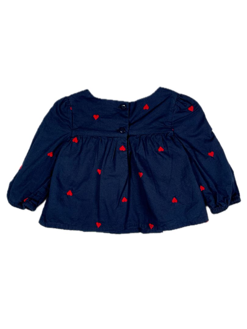 3-6 mo, babyGap, Blue, Embroidered heart print long-sleeve lined blouse