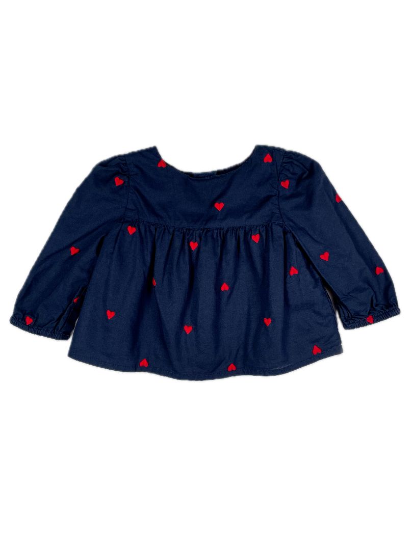 3-6 mo, babyGap, Blue, Embroidered heart print long-sleeve lined blouse