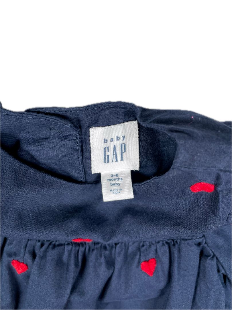3-6 mo, babyGap, Blue, Embroidered heart print long-sleeve lined blouse