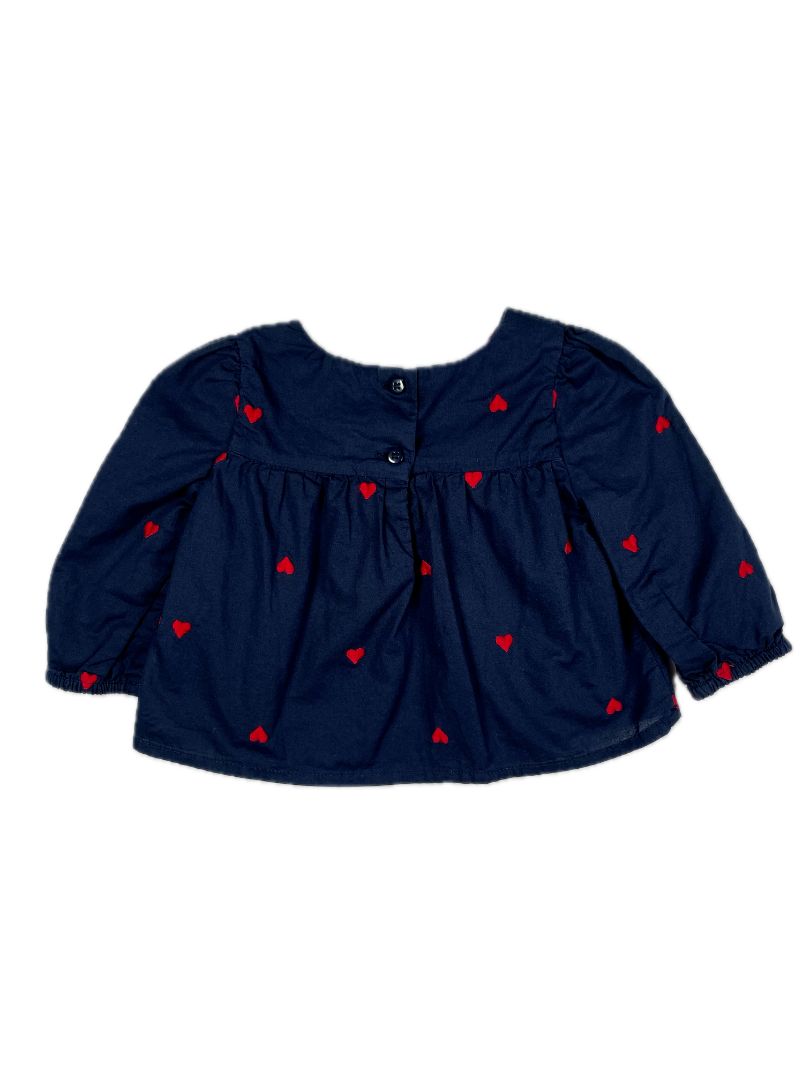 3-6 mo, babyGap, Blue, Embroidered heart print long-sleeve lined blouse