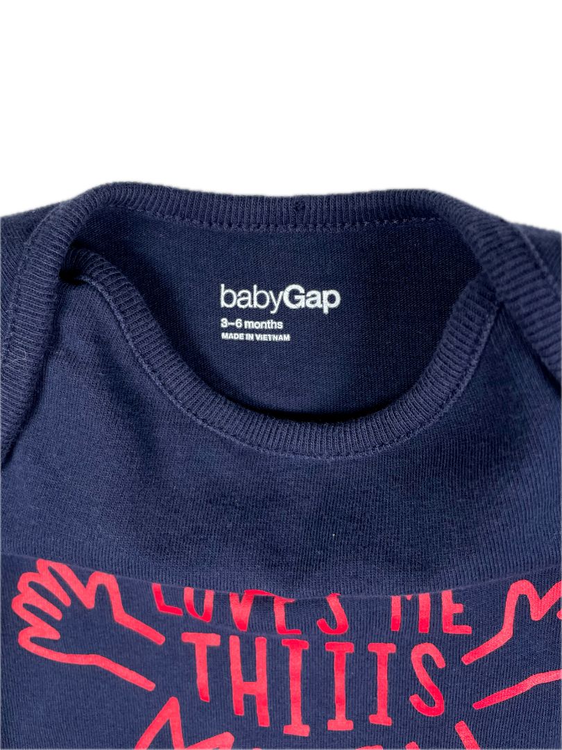 3-6 mo, babyGap, Blue, "My daddy loves me this much" long-sleeve bodysuit, red