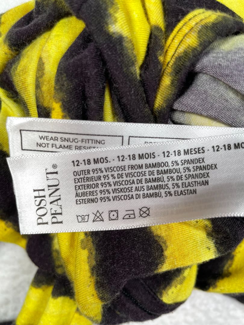 12-18 mo, Posh Peanut, Yellow, Bamboo bumblebee stripe 2-way zip footed pajamas