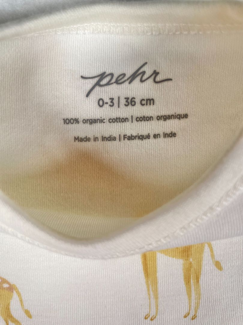 0-3 mo, Pehr, White, Giraffe print organic cotton long-sleeve bodysuit
