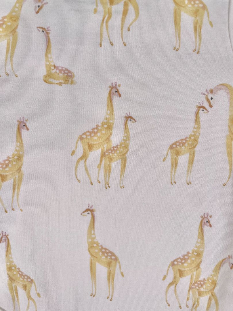 0-3 mo, Pehr, White, Giraffe print organic cotton long-sleeve bodysuit