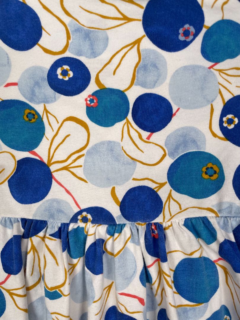 3/3T, Tea Collection, White, Blueberry print long-sleeve pleated skater dress, cotton + stretch
