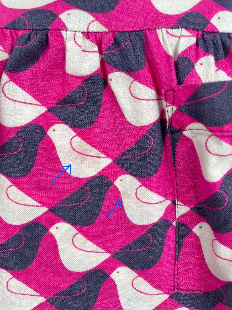 2/2T, Tea Collection, Pink, Short-sleeve drop waist dress, white/blue bird pattern, front pockets