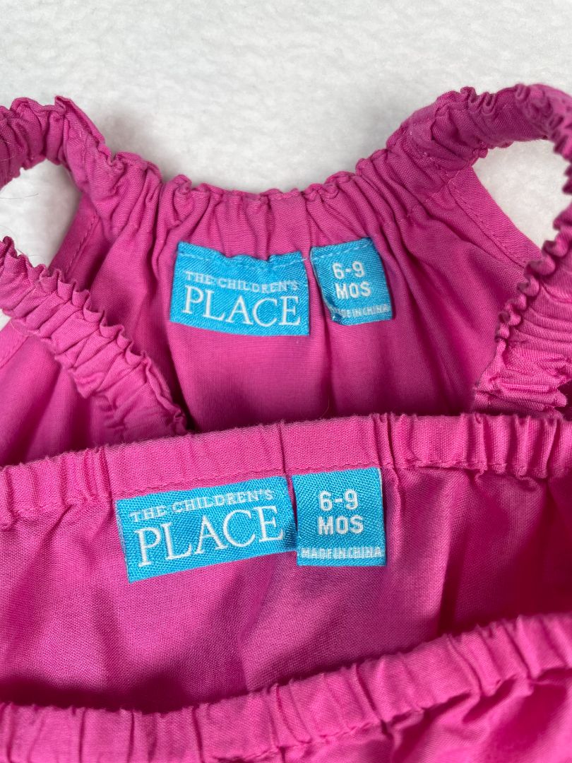 6-9 mo, The Children's Place, Pink, Sleeveless tiered ruffle dress + bloomers SET