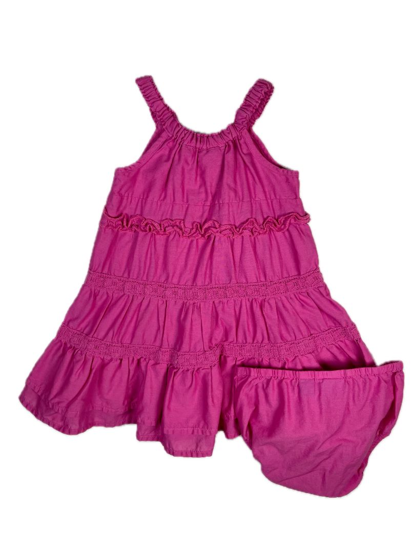 6-9 mo, The Children's Place, Pink, Sleeveless tiered ruffle dress + bloomers SET